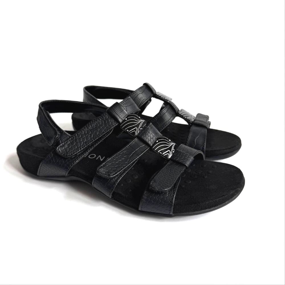 Vionic Amber Sandals Womens Size 7 Black Strappy Slingback Comfort Adjustable